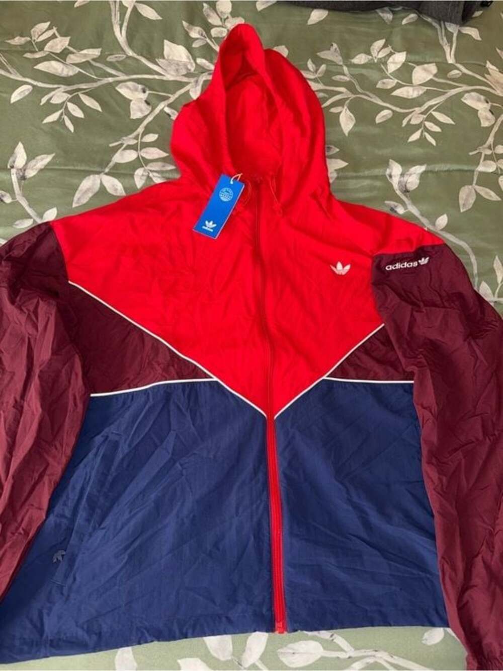 adidas Hooded Colorblock Windbreaker in Red, Navy & Burgundy